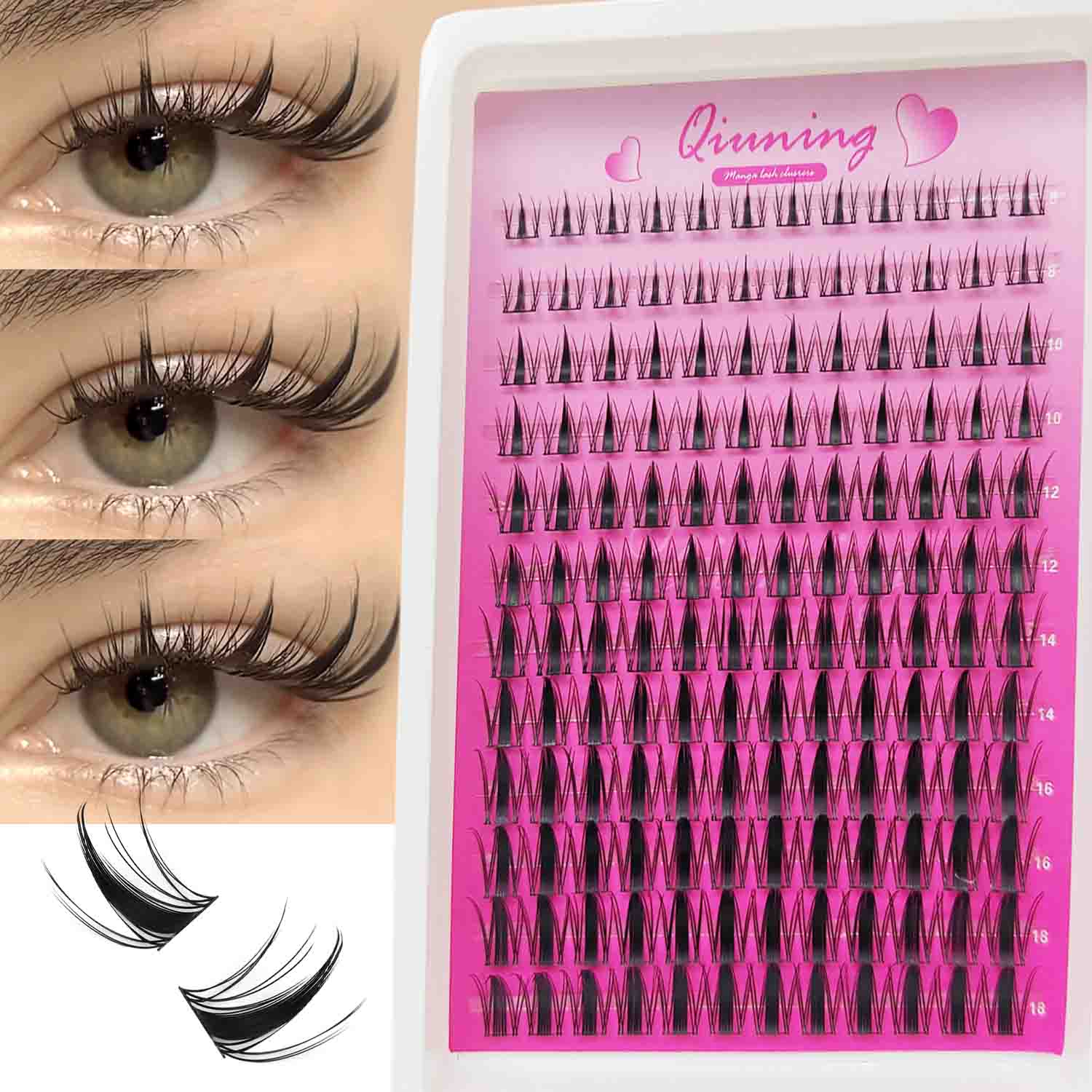 QIUNING Lash Clusters Manga La - огляд і ціна Eyelash Extension Wet Look